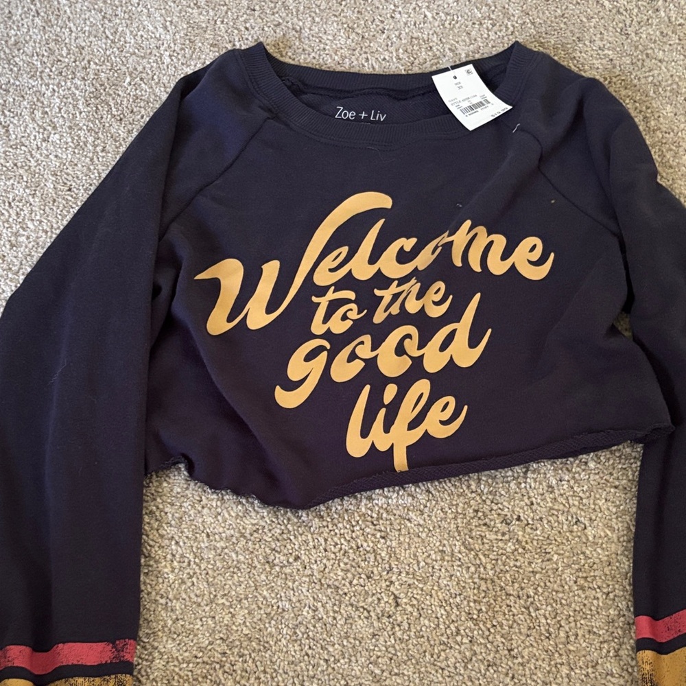 Zoe + Liv Navy Crop Top with Gold Lettering